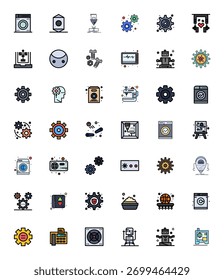 Iconos vectoriales mejorados de 42 Line Filled Detail para la máquina, entregados en formato de alta resolución para una excelencia visual consistente.