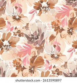 art,Hand-painted watercolor floral pattern in warm, soft tones. Ideal for fashion fabrics, home decor, and elegant feminine designs.