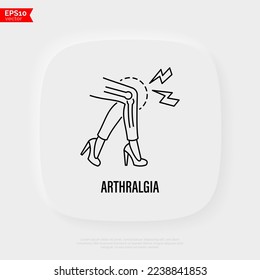 Arthralgia, joint pain thin line icon. Woman legs. Post-covid syndrome. Vector illustration.