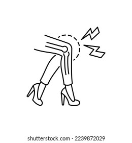 Arthralgia, joint pain thin line icon. Woman legs. Post-covid syndrome. Vector illustration.