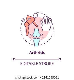 Arthritis Concept Icon. Joint Disorders Cause Abstract Idea Thin Line Illustration. Autoimmune Disease. Chronic Joint Pain. Isolated Outline Drawing. Editable Stroke. Arial, Myriad Pro-Bold Fonts Used