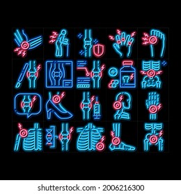 Arthritis Disease neon light sign vector. Glowing bright icon  Arthritis Symptoms And Treatments, Pain In Joints And Back, Neck And Knee, Fingers And Ribs Illustrations
