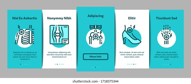 Arthritis Disease Onboarding Mobile App Page Screen Vector. Arthritis Symptoms And Treatments, Pain In Joints And Back, Neck And Knee, Fingers And Ribs Color Illustrations