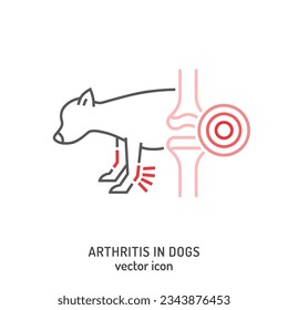 Arthritis in dogs. Linear icon, pictogram, symbol. Common disease. Veterinarian concept. Editable isolated vector illustration in outline style on a white background