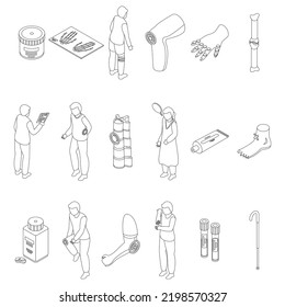 Arthritis icons set. Isometric set of arthritis vector icons outline thin lne isolated on white