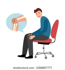 Arthritis joint pain concept vector illustration. Man suffering from knee pain.