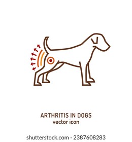 Arthritis, osteoarthritis in dogs. Common disease. Veterinarian icon. Medical concept. Animal health. Editable isolated vector illustration in outline style on a white background