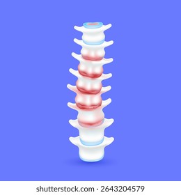 Arthritis spine with joint bone cartilage on blue background. Osteophyte formation and Degenerated disc causes scoliosis. Vertebrae backbone human skeleton. Medical science concept. 3D Vector.