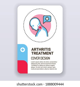 Arthritis treatment brochure template. Medical help cover design. Print design with linear illustration cartoon character on a white background