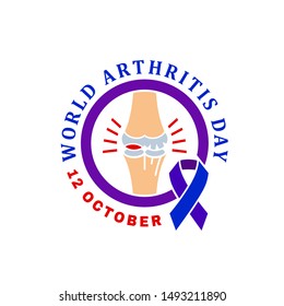 Arthritis world day logotype in flat style. Osteoarthritis icon for medical design. Knee bones injury. Leg pictogram. Rheumatism logo. Broken bone sign. Vector illustration on white background