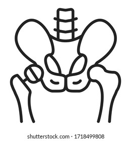 Icono negro de la línea de la artroplastia. Implante de reemplazo de cadera instalado en el hueso pelvis. Elemento vectorial aislado. 