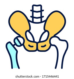 Arthroplasty line color icon. Hip replacement implant installed in the pelvis bone. Isolated vector element. 