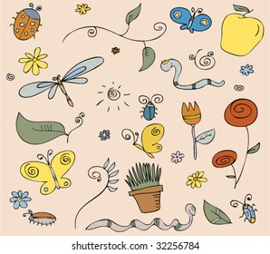 arthropod set wing butterfly animal vegetation summer nature flower star group branch spring community pile earth leaf beetle fly scenery green set art ribbon graphic graphical visual detailed gatheri