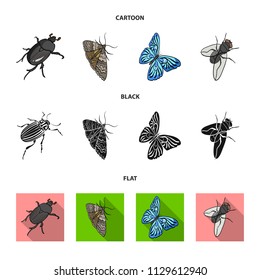 Arthropods insect beetle, moth, butterfly, fly. Insects set collection icons in cartoon,black,flat style vector symbol stock isometric illustration web.