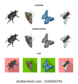 Arthropods insect beetle, moth, butterfly, fly. Insects set collection icons in cartoon,flat,monochrome style vector symbol stock isometric illustration web.