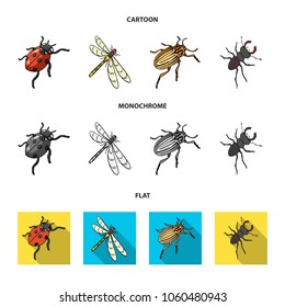 Arthropods Insect ladybird, dragonfly, beetle, Colorado beetle Insects set collection icons in cartoon,flat,monochrome style vector symbol stock isometric illustration web.