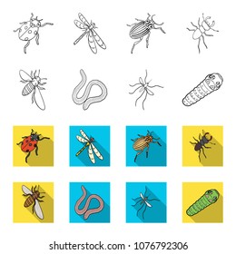 Arthropods insect mosquito, bee.Earth worm, caterpillar,vermicular set collection icons in outline,flat style vector symbol stock isometric illustration web.