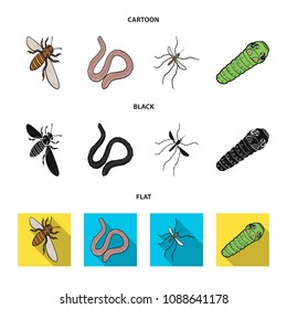 Arthropods insect mosquito, bee.Earth worm, caterpillar,vermicular set collection icons in cartoon,black,flat style vector symbol stock isometric illustration web.