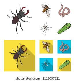 Arthropods insect mosquito, bee.Earth worm, caterpillar,vermicular set collection icons in cartoon,flat style vector symbol stock isometric illustration web.