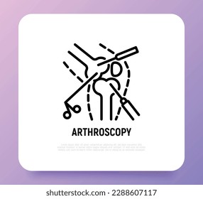 Arthroscopy, surgical procedure for knee joint arthritis. Thin line icon. Vector illustration.