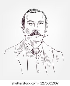 Arthur Conan Doyle Vector Sketch Portrait Famous