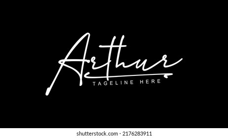 ARTHUR. Arthur. creative calligraphy name logo, Stylish handwriting signature for name Arthur, White color isolated on black background.