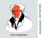 Arthur Schopenhauera was a German philosopher. One of the most famous thinkers of irrationalism, misanthrope. Vector illustration drawn by hand