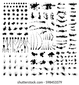 Arti black brush silhouette stroke dots bulbes vector set isolated on white design presets templates