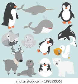 Artic animals cartoon collection big set