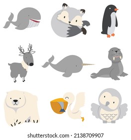 Artic animals cartoon collection Flat design set