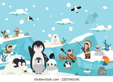 Artic animals cartoon vector background