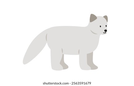 Artic fox cartoon clipart. White fox, polar fox, snow fox vector illustration in flat style. Hand-drawn wild animal concept