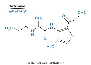 Articaine local anesthetic molecule skeletal formula of drugs vector illustration.