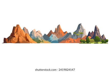 Artichelen mountains of colorful set. A minimalist yet captivating illustration of a mountain range, characterized by its thoughtfully designed cartoon elements. Vector illustration.