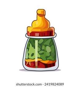 Artichelen sauce of colorful set. This captivating illustration feature a jar of chili sauce, blending artistic design with a whimsical cartoon aesthetic on a white background. Vector illustration.
