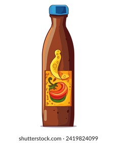 Artichelen sauce of colorful set. A whimsical depiction of a chili sauce bottle, showcasing creative design elements in this playful cartoon-style illustration. Vector illustration.