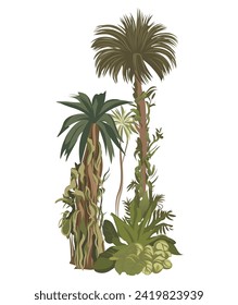 Artichelen tree of colorful set. This captivating illustration masterfully combines design and cartoon elements to make a tropical trees come alive. Vector illustration.