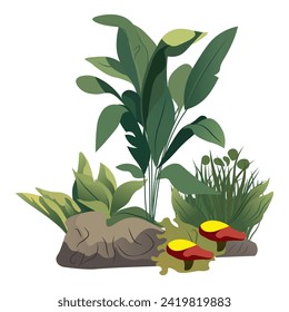 Artichelen tropical plant. This artistic illustration transports to a tropical oasis, where a stunning jungle plant takes center stage in a creative design with cartoon twist. Vector illustration.