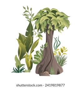 Artichelen tropical plant. This beautifully crafted image highlight the intricate details of a jungle plants in a charming cartoon design against a pristine white background. Vector illustration.