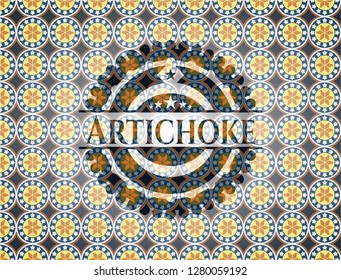 Artichoke arabic style badge. Arabesque decoration.