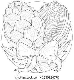 
Artichoke with bow.Coloring book antistress for children and adults. Illustration isolated on white background.Zen-tangle style.