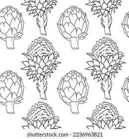 Artichoke bud seamless pattern. Healthy, fresh, farm vegetables.