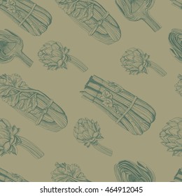 artichoke and celery vector seamless pattern