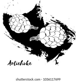 Artichoke. Doodle, zentangle design.Vegetables. Vector illustration. Black and White sample.