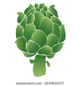 Artichoke flower. Edible artichoke thistle plant, organic agriculture food, gradient green gardening botany, vegan vegetarian cuisine. Vector isolated artichoke illustration.