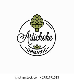 Artichoke flower logo. Round linear logo of artichoke on white background