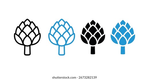 Vector de conjunto de iconos de alimentos de alcachofa aislado sobre fondo blanco