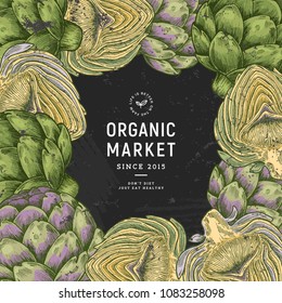 Artichoke frame chalkboard design template. Organic vegetables. Vector illustration 