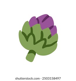 Artichoke, fresh organic vegetable icon. Whole green and purple bud, natural healthy food plant. Vegetarian eating, agriculture crop. Flat graphic vector illustration isolated on white background