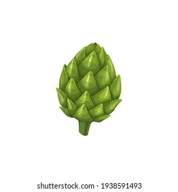 Artichoke Fresh Vegetable Pimpled Cone, Vector Natural Healthy Food Isolated On White Background. Cartoon Element For Design, Organic Veggies, Ripe Plant, Eco Farm Production